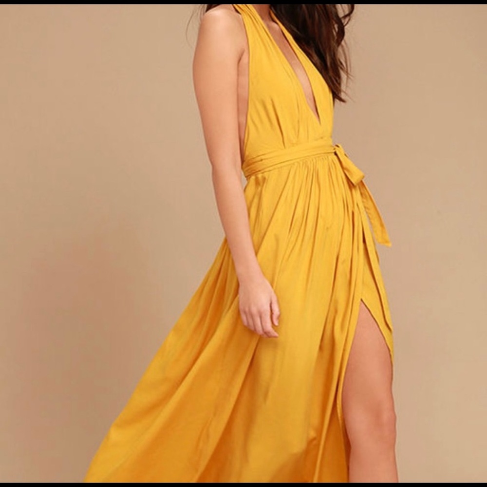 Lulus Magical Halter Wrap Maxi - YELLOW SIZE M - NWT